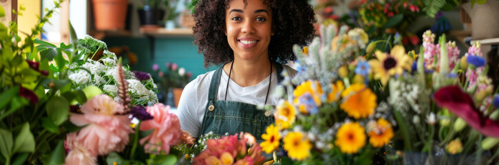 A portrait of an attractive young woman florist