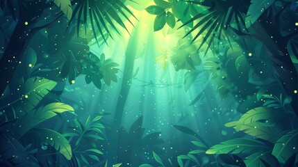 Nature Leaves Green Tropical Forest Background, Capturing The Lush Beauty And Abundance Of The Natural World, Evoking Feelings Of Wonder And Awe, Cartoon Background