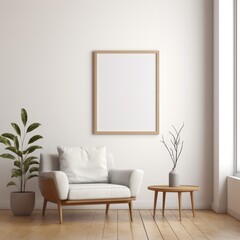 Elegant and simple frame mockup in a minimalist room with a bright, inviting ambiance.