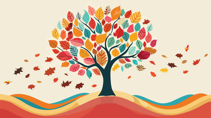 Colorful silhouette leafy tree with zig zag lines vector