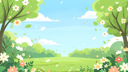 tree, grass, cartoon, nature, illustration