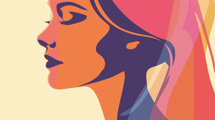 Colorful silhouette of woman face with light brown 