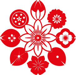 japanese red flower vector, oriental flower vector pattern