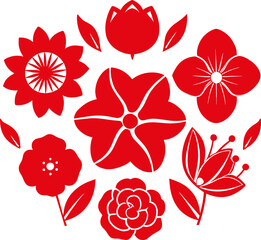 japanese red flower vector, oriental flower vector pattern