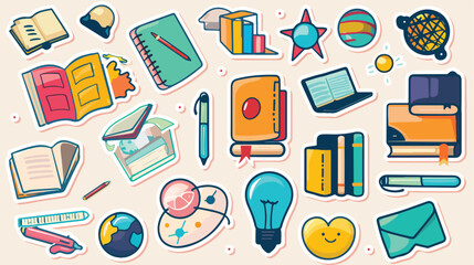 Colorful sticker set formed by study icons vector illustration