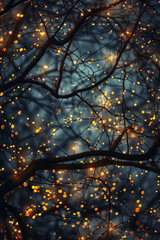 Beautiful fairy lights pattern with tree branches for background