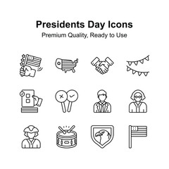 Pixel perfect icons set of president day, american elections day