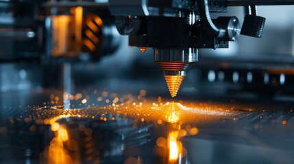 Fototapeta premium A close-up of a 3D printer nozzle laying down layer after layer of material, showcasing the precision of modern manufacturing.