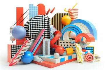 detailed abstract 3D composition with compound abstract objects, build of various primitives