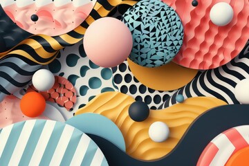 detailed abstract 3D style composition with various objects of  different sizes, textures and shapes