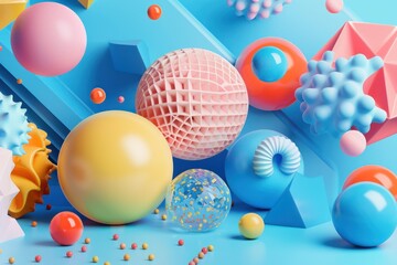 abstract trendy design background with various shapes and objects, different colors and textures
