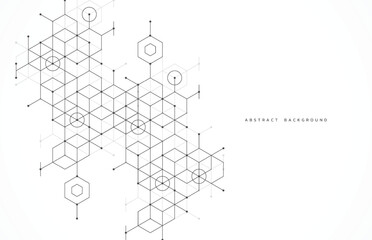 Abstract geometric boxes pattern dot line connection background. Modern technology with square mesh. Geometric on white background with lines. Cube cell. Vector illustration
