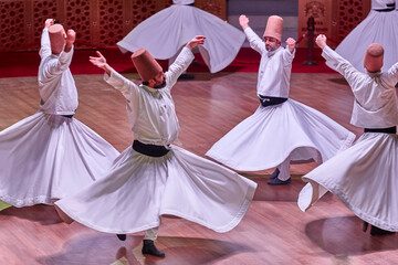 Dervish spirituality ceremony in Mevlana culture center. Sema. Konya, Turkey