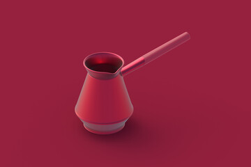 Cezve of magenta on red background. 3d render