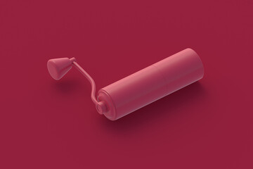 Manual grinder for coffee of magenta on red background. 3d render