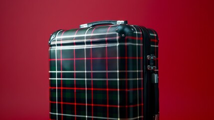 A suitcase with plaid pattern on it. - obrazy, fototapety, plakaty