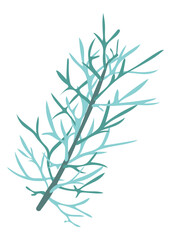 Naklejka premium Abstract green dill herb in flat design. Rosemary branch with twigs. Vector illustration isolated.