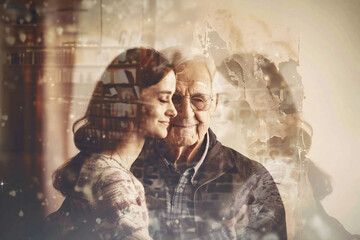 Photo timeline showing progression of Alzheimers over years, from happy family scenes to patients fading recognition