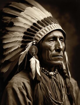 A native American chief posing for a photo