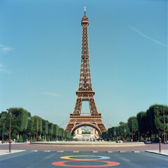 Fototapeta na wymiar Eiffel Tower on the eve of the Olympic Games