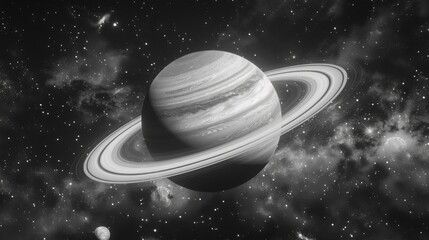 Naklejka premium Black and white filter collage image of virtual cyber simulation saturn planets stars in planetarium