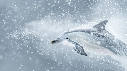   A dolphin leaps from the water, its mouth agape and beak exposed, while its nose breaks the surface - obrazy, fototapety, plakaty