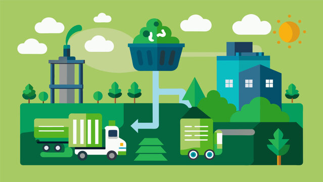 Implementing a green waste management system to recycle and reduce construction waste.. Vector illustration