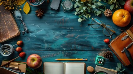 table with school supplies teacher's day background