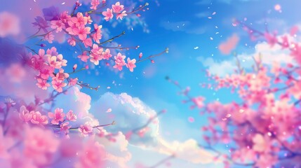 Spring Nature Background Adorned With Lovely Blossom Against A Blue Sky, Evoking Feelings Of Hope And Renewal, Cartoon Background