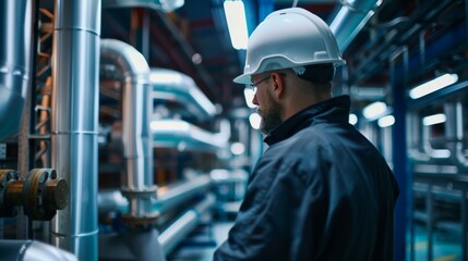 Technician inspecting refrigeration pipes for leaks and malfunctions in a meat freezing facility, ensuring efficient operation.