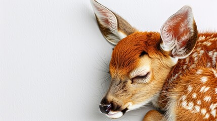   A tight shot of a small deer dozing, with its eyes shut and head lying beside it - Powered by Adobe