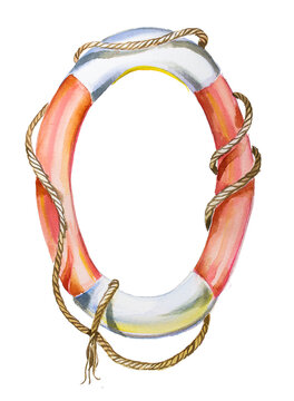 recommend clip art: Lifebuoy isolated on white. Watercolor life ring painting.