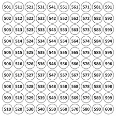500 to 600 number label stickers template vector file.