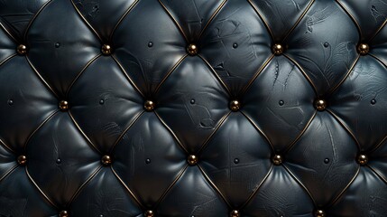 Black Chesterfield Leather Texture with Detailed Stitching