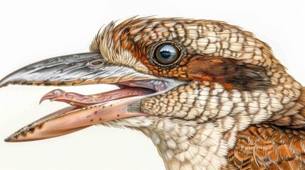 Fototapeta premium A depiction of a bird with an open beak, holding a fish likewise Each mouth agape