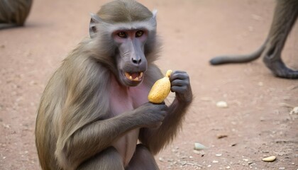 a-baboon-carrying-food-in-its-cheek-pouches-stori- - obrazy, fototapety, plakaty