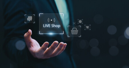 Live broadcast business online ecommerce store selling products live on social platforms or an...
