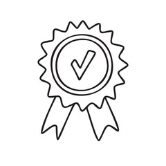 Guarantee doodle medal line icon. Minimal hand drawn consumer concept control emblem or assurance. 