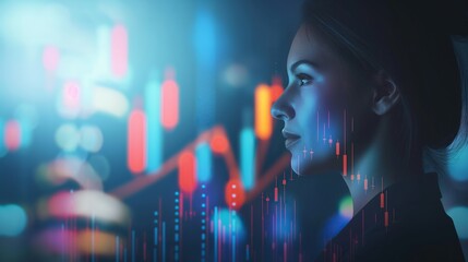 woman and financial charts - stock market investment concept - financial security for women