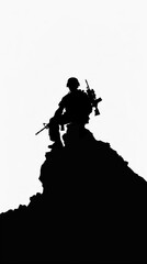 Silhouette of a soldier sitting on a rock