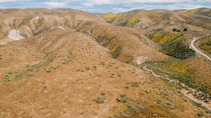Dry grass hills in the desert. Carrizo National Monument, McKittrick, California, United States of America.