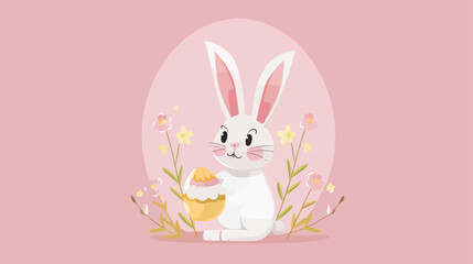 Easter bunny label with egg isolated icon Vector illustration
