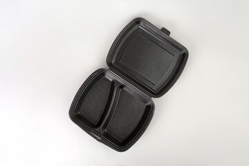 Disposable food container on a white background with copy space
