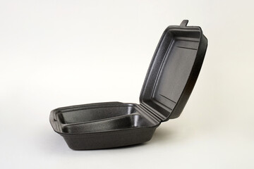 Disposable food container on a white background with copy space