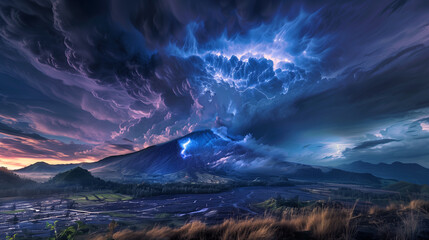 Lightning Strikes Over Mountain Peak