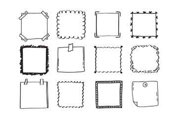 Handdrawn set of square scribbles frame. Doodle line empty frames