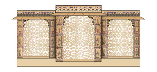 Mughal Wedding Arch structure. Can be used in the wedding stage backdrop, invitation card design. Vector illustration