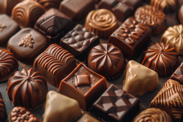 chocolate collection on solid background with top down view