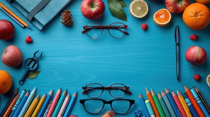 table with school supplies teacher's day background