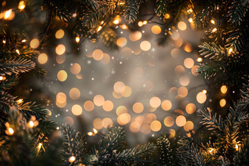 Beautiful fairy lights pattern with tree branches around the frame with blank center for background.